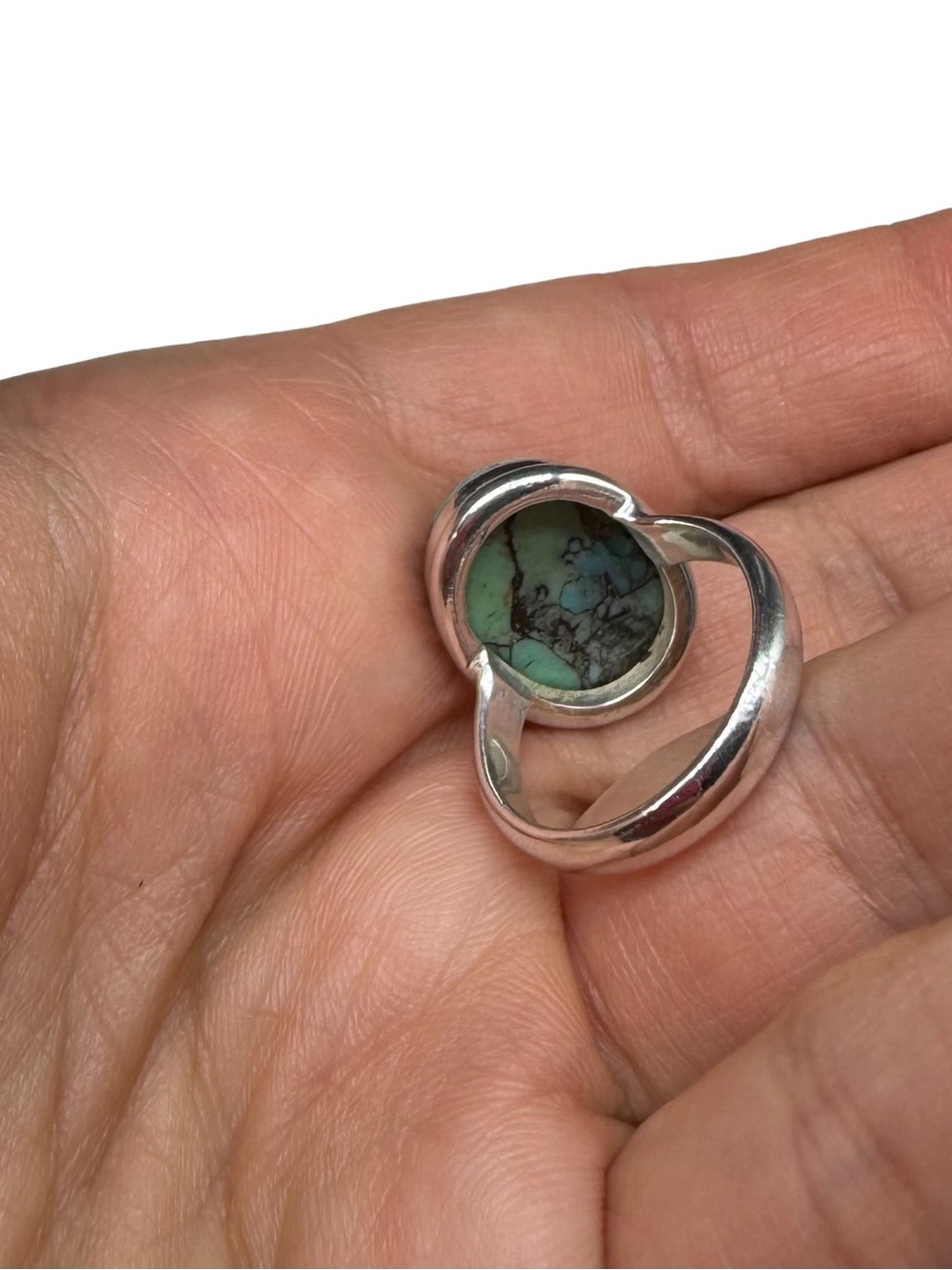 Tibetan Turquoise Ring Size 6 925 Sterling Silver Plated - Picture 4 of 4